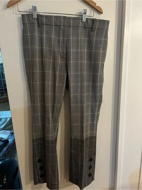 Derek Lam Cropped Gray Plaid Two-Toned Dress Trousers/Pants, Stylistic Buttons